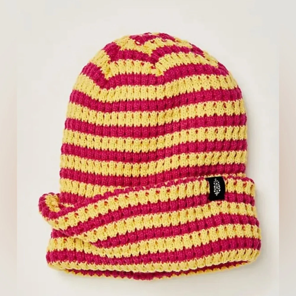 Free People Movement Stripe It Up Cool Down Beanie in Pink Lemonade. NWT